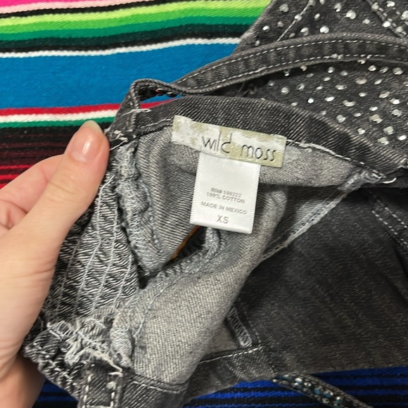 Rhinestone black denim crop top - Picture 3 of 3